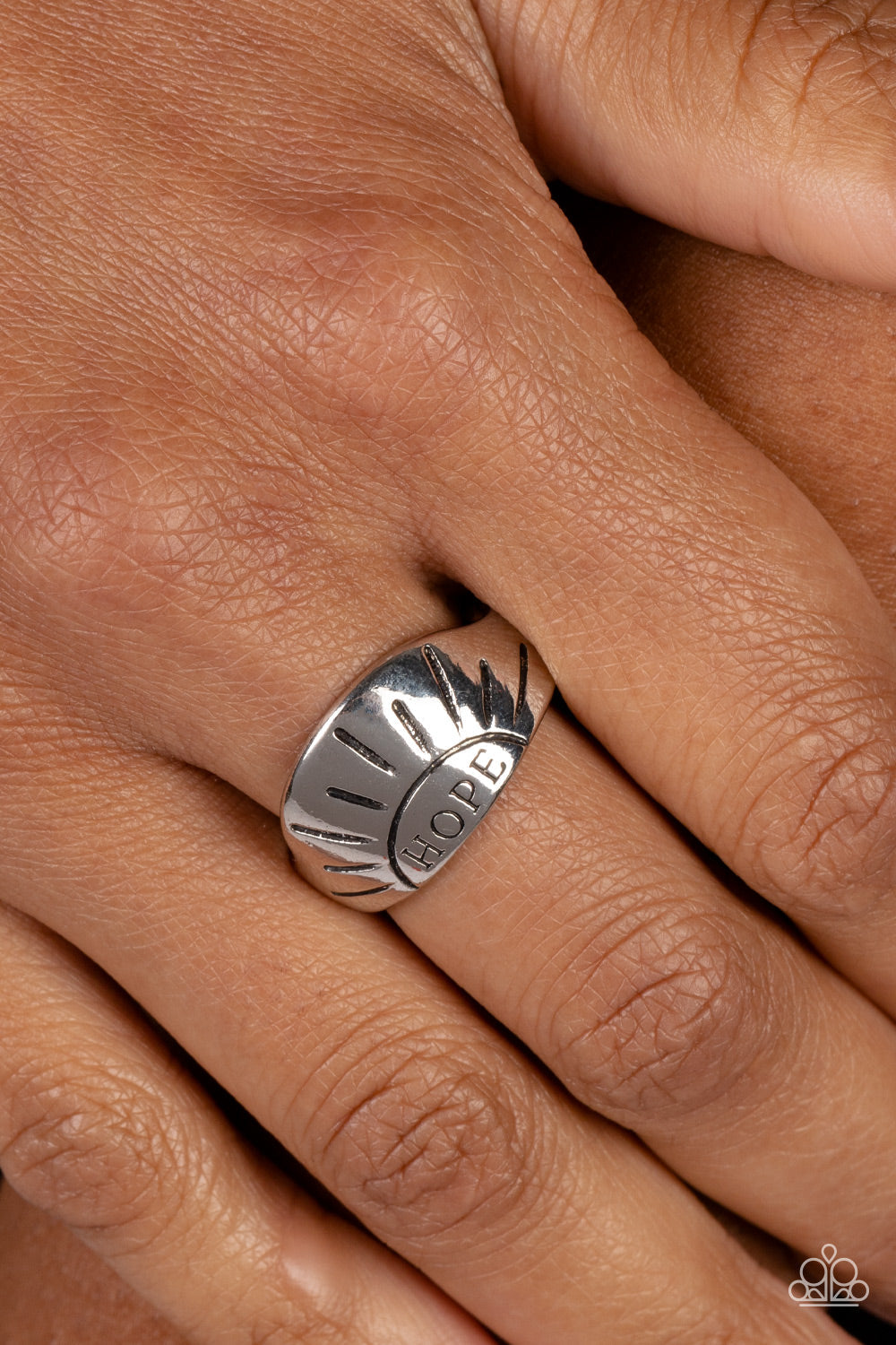 Hope Rising - Silver "HOPE" & Sunset Stamped Paparazzi Ring