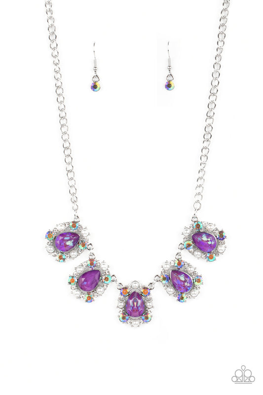 Pearly Pond - Purple Gems, White Pearls, & Color-Changing Crystal-Like Gem Paparazzi Necklace & matching earrings