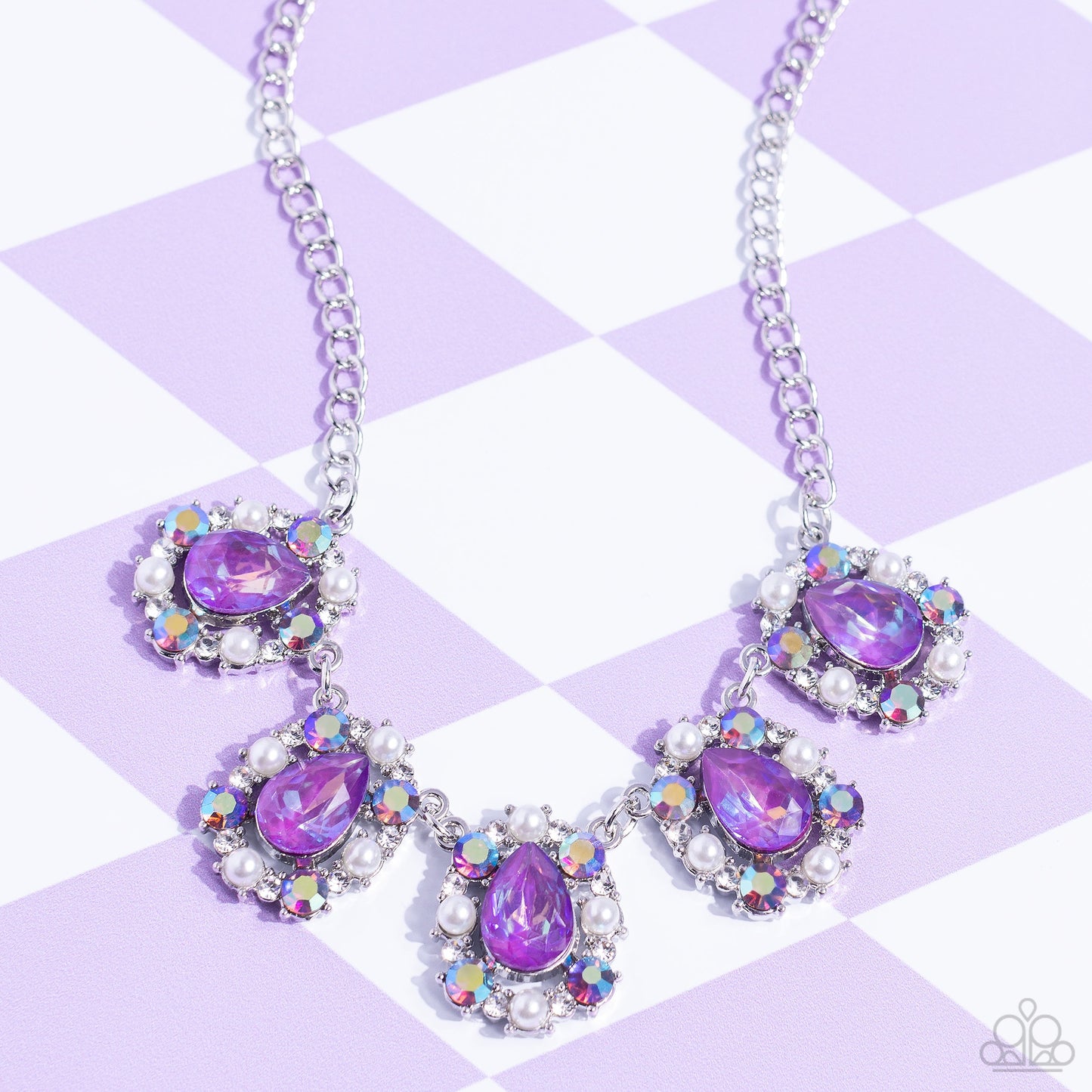 Pearly Pond - Purple Gems, White Pearls, & Color-Changing Crystal-Like Gem Paparazzi Necklace & matching earrings