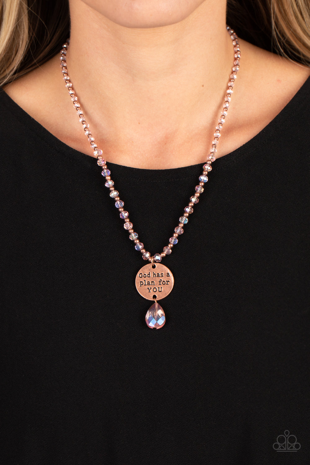 Priceless Plan - Copper Beads, Pink Faceted Beads, "God has a plan for YOU" Pendant Paparazzi Necklace & matching earrings
