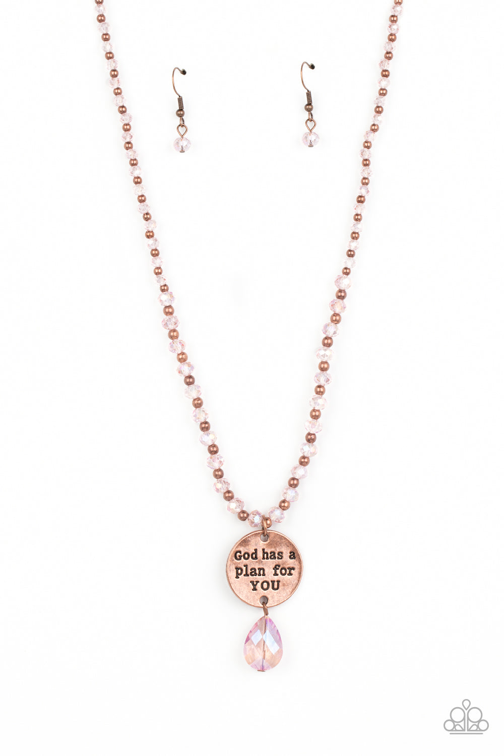Priceless Plan - Copper Beads, Pink Faceted Beads, "God has a plan for YOU" Pendant Paparazzi Necklace & matching earrings