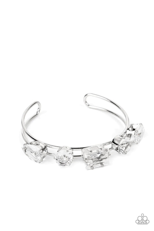 Uniquely Untapped - White Oversized Gem Paparazzi Cuff Bracelet
