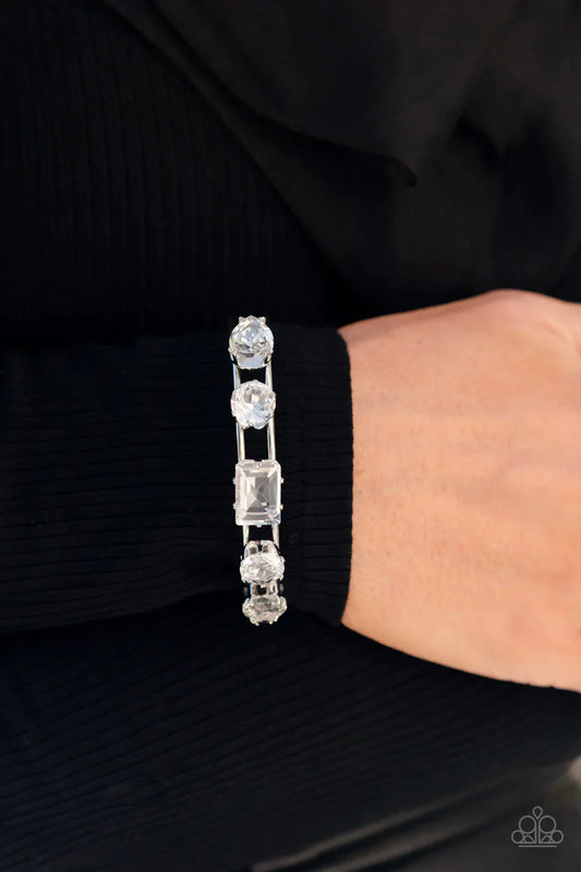 Uniquely Untapped - White Oversized Gem Paparazzi Cuff Bracelet