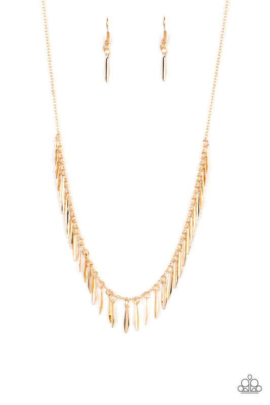 Striking Sheen - Gold Dainty Bar Fringe Paparazzi Necklace & matching earrings