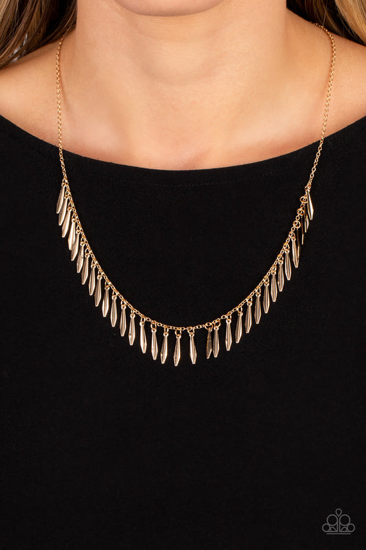 Striking Sheen - Gold Dainty Bar Fringe Paparazzi Necklace & matching earrings