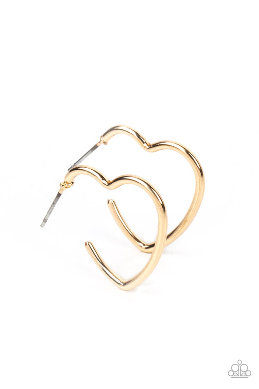 Burnished Beau - Gold Heart Paparazzi Hoop Earrings