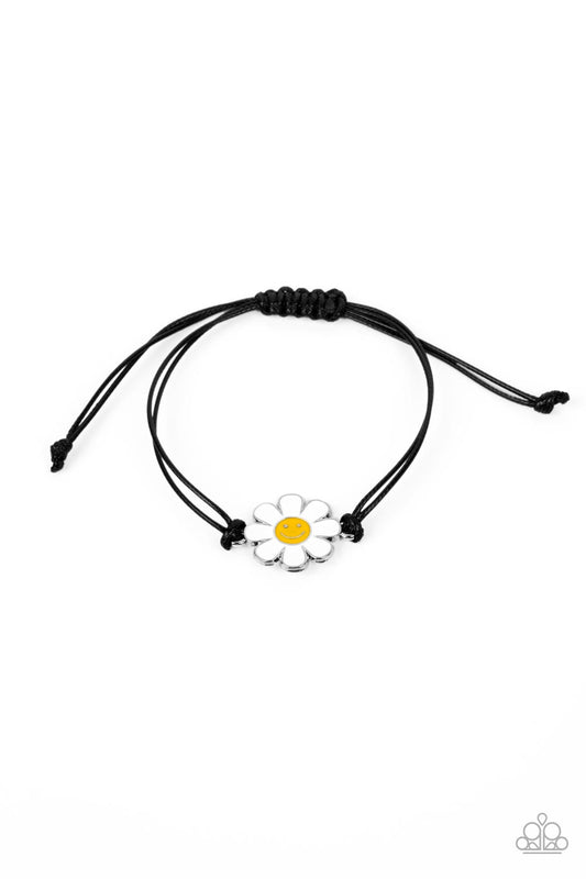 DAISY Little Thing - Black Cording & Daisy Smily Face Charm Paparazzi Urban Bracelet