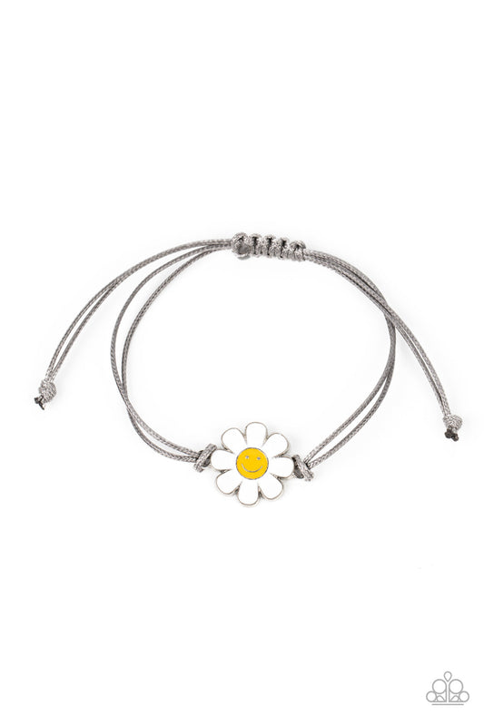 DAISY Little Thing - Silver/Gray Cording & Smily Face Daisy Charm Paparazzi Urban Bracelet