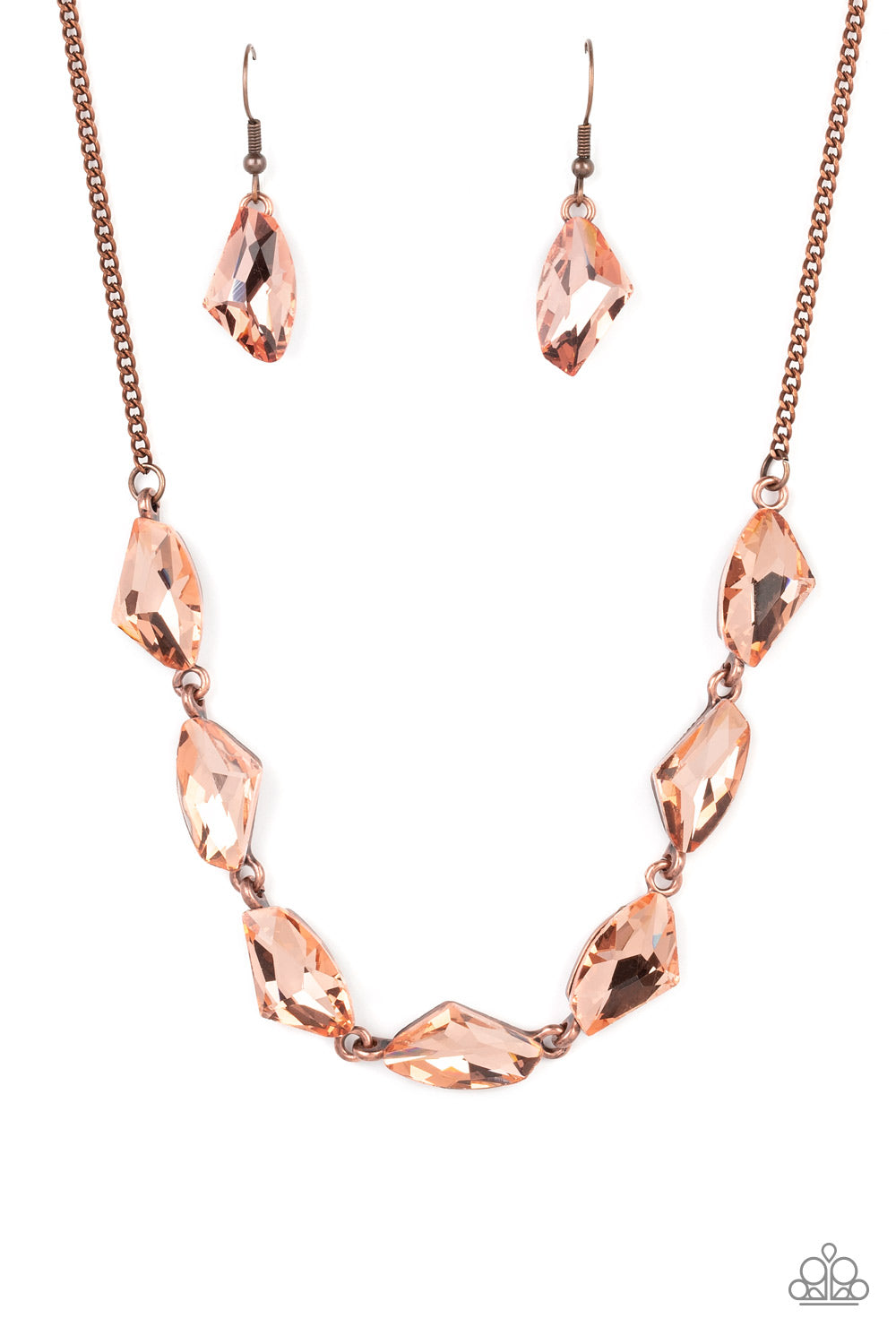 Raw Rapture - Copper Asymmetrical Rhinestone Paparazzi Necklace & matching earrings