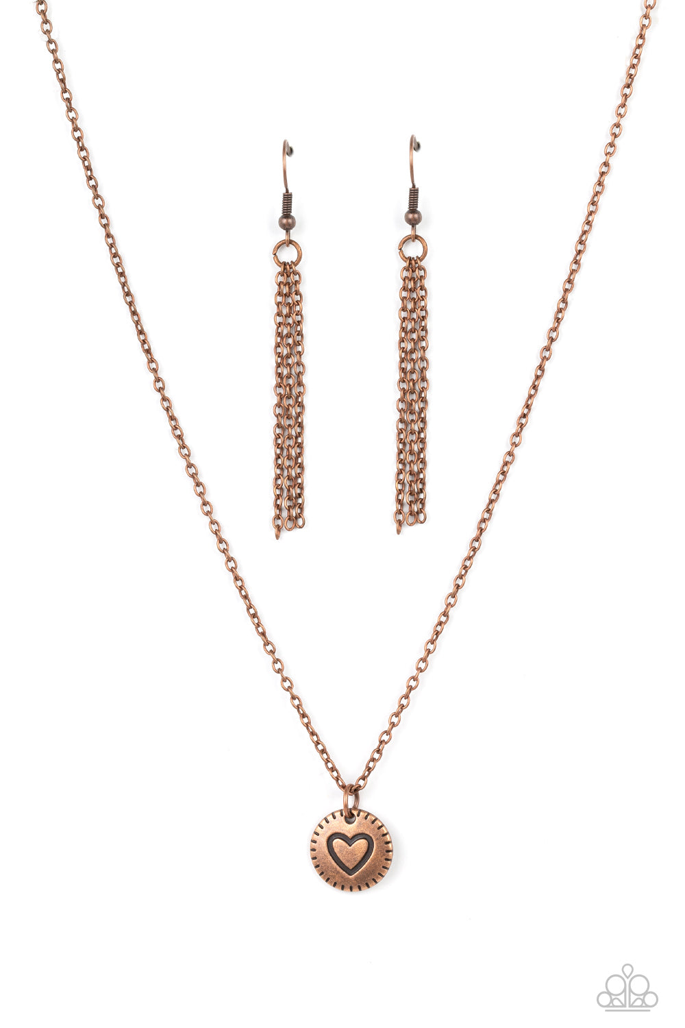 Stamped Sentiment - Copper Heart Burst Pattern Pendant Paparazzi Necklace & matching earrings