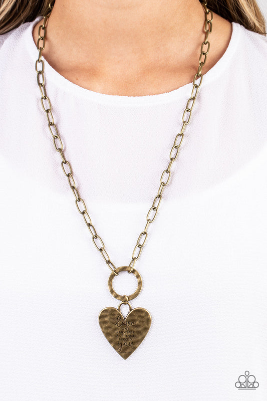 Brotherly Love - Brass Oversized Heart Pendant & Brass Oval Paparazzi Necklace & matching earrings