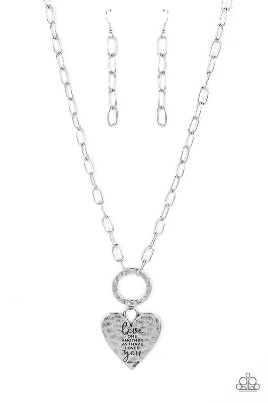 Brotherly Love - Silver "love one another as I have loved you" Heart Pendant Paparazzi Necklace & matching earrings