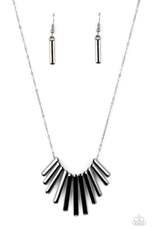 Leading MANE - Gunmetal Sliding Frames Paparazzi Necklace & matching earrings