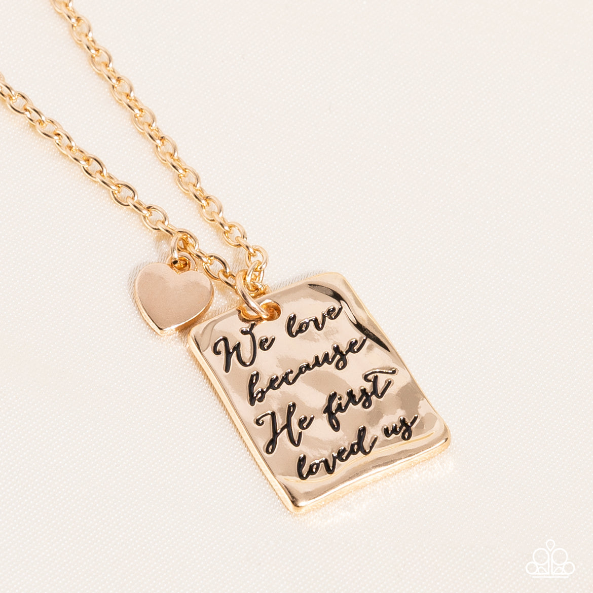 Divine Devotion - Gold "We love because he first loved us" Pendant Paparazzi Necklace & matching earrings