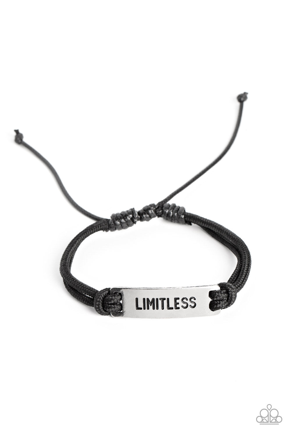 Limitless Layover - Black Double Strand Rope & "Limitless" Stamped Silver Plate Paparazzi Urban Bracelet
