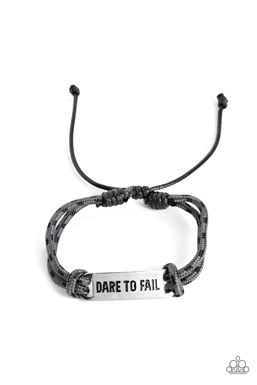 Dare to Fail - Silver/Gray Paracord Rope & "Dare to Fail" Stamped Plate Paparazzi Urban Bracelet