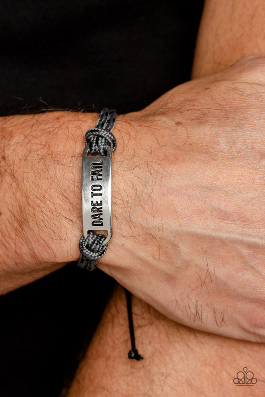 Dare to Fail - Silver/Gray Paracord Rope & "Dare to Fail" Stamped Plate Paparazzi Urban Bracelet
