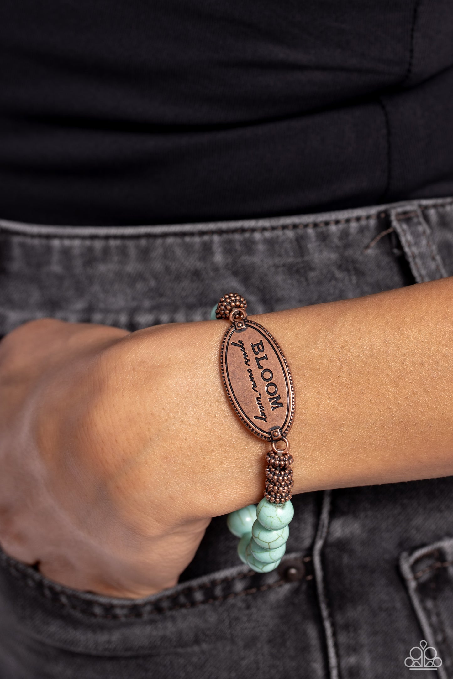 Bedouin Bloom - Copper "BLOOM your own way" Pendant/Turquoise Stone Paparazzi Stretch Bracelet