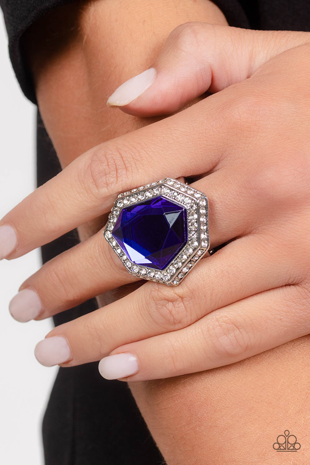 Smoldering Sass - Blue Asymmetrical Oversized Gem Paparazzi Ring