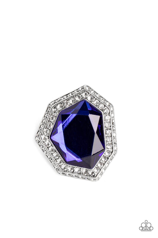 Smoldering Sass - Blue Asymmetrical Oversized Gem Paparazzi Ring