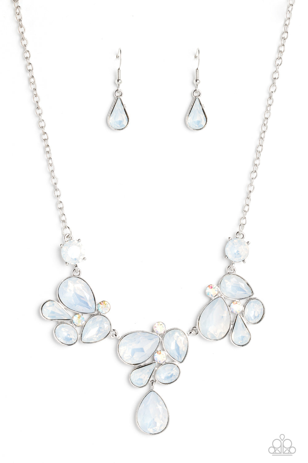 Everglade Escape - White Opalescent Gems/Iridescent Rhinestone Paparazzi Necklace & matching earrings