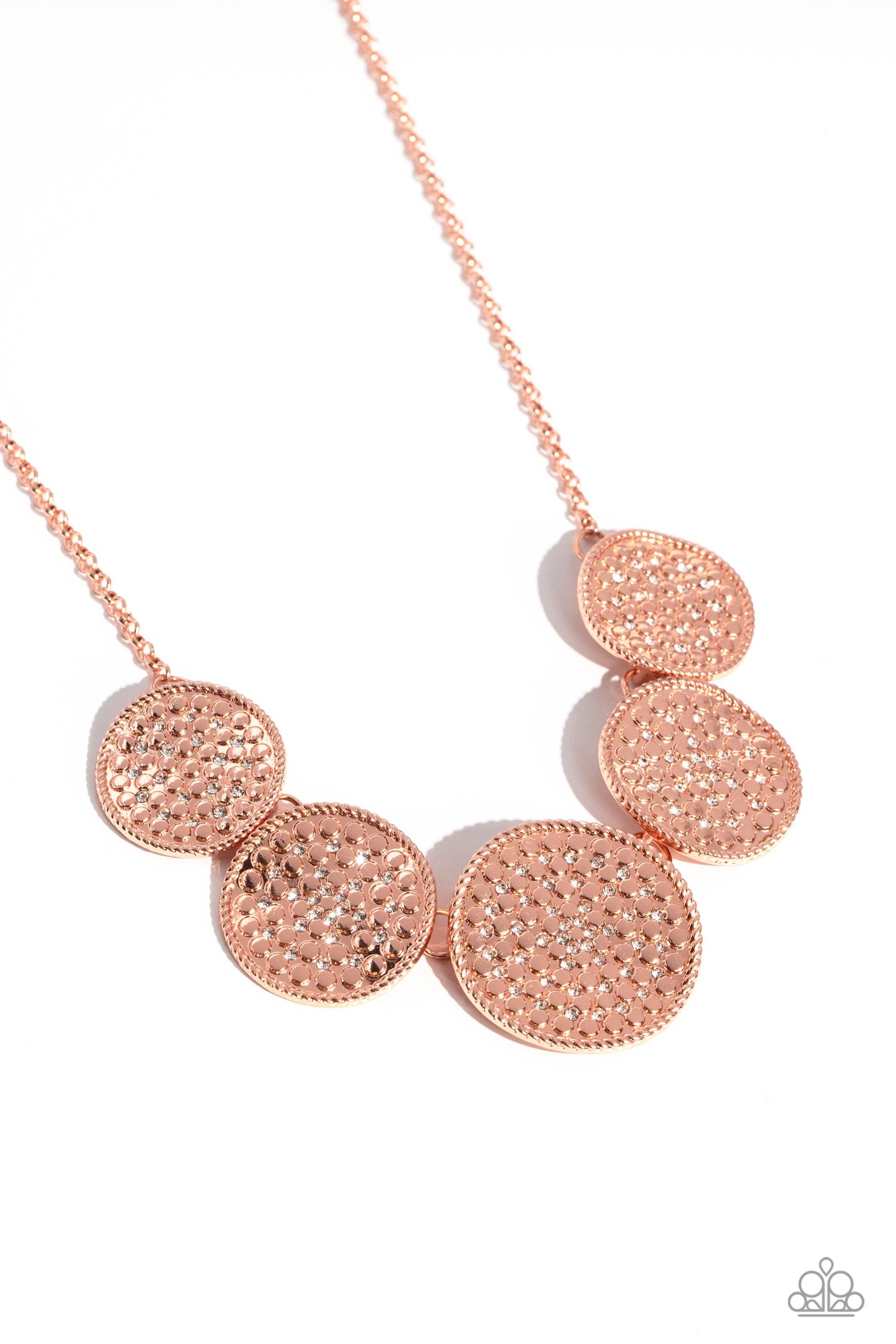 Medaled Mosaic - Copper Shiny Discs/Sparkle Motif Paparazzi Necklace & matching earrings