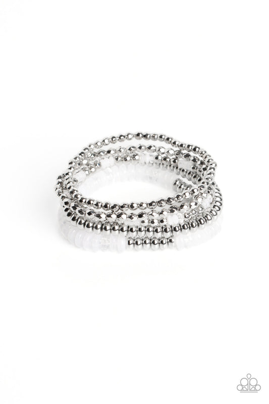 Pristine Pixie Dust - White & Silver Beaded Set of 5 Paparazzi Stretch Bracelets