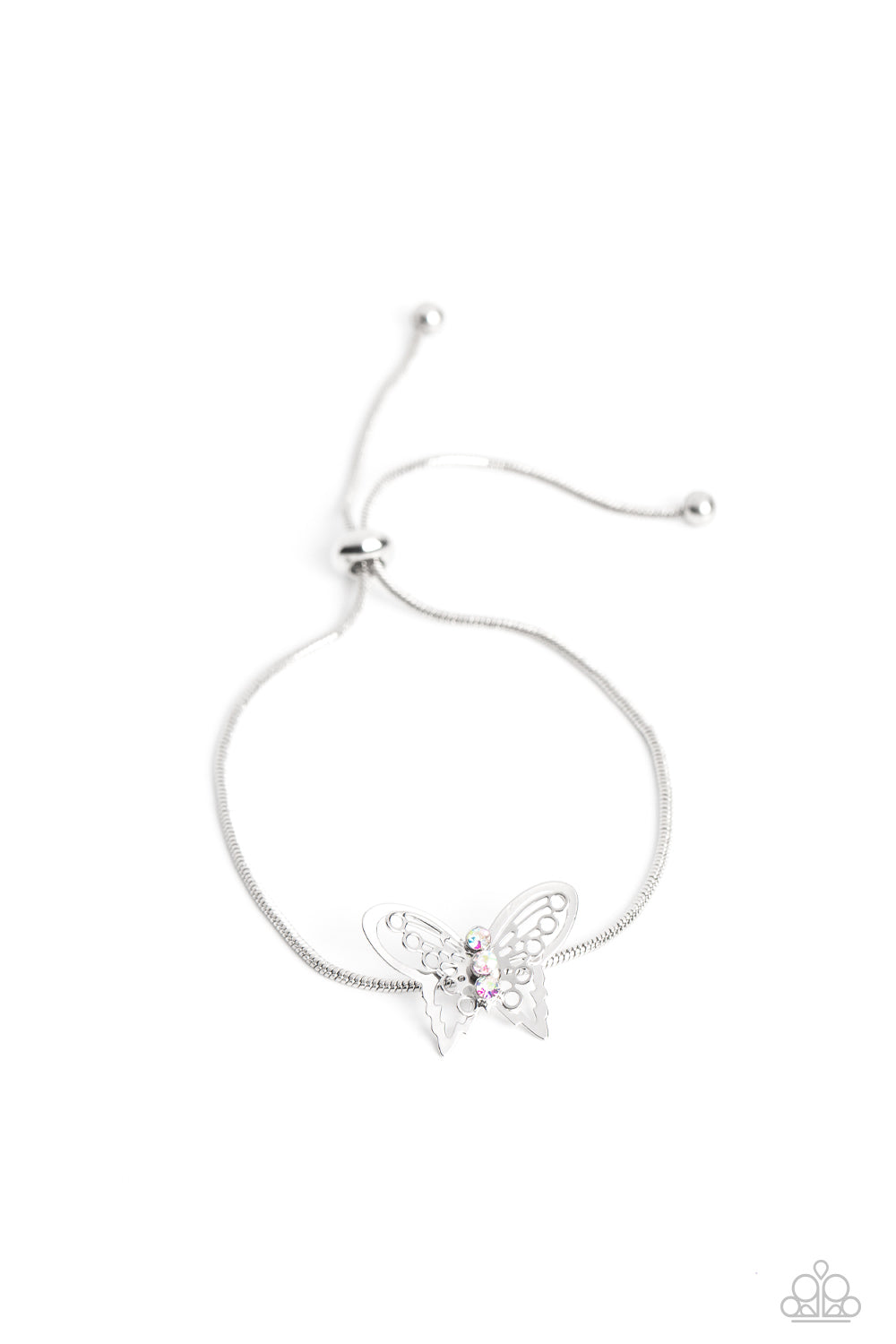 Wings of Wonder - Multi Iridescent Rhinestone/Silver Butterfly Charm Paparazzi Urban Bracelet