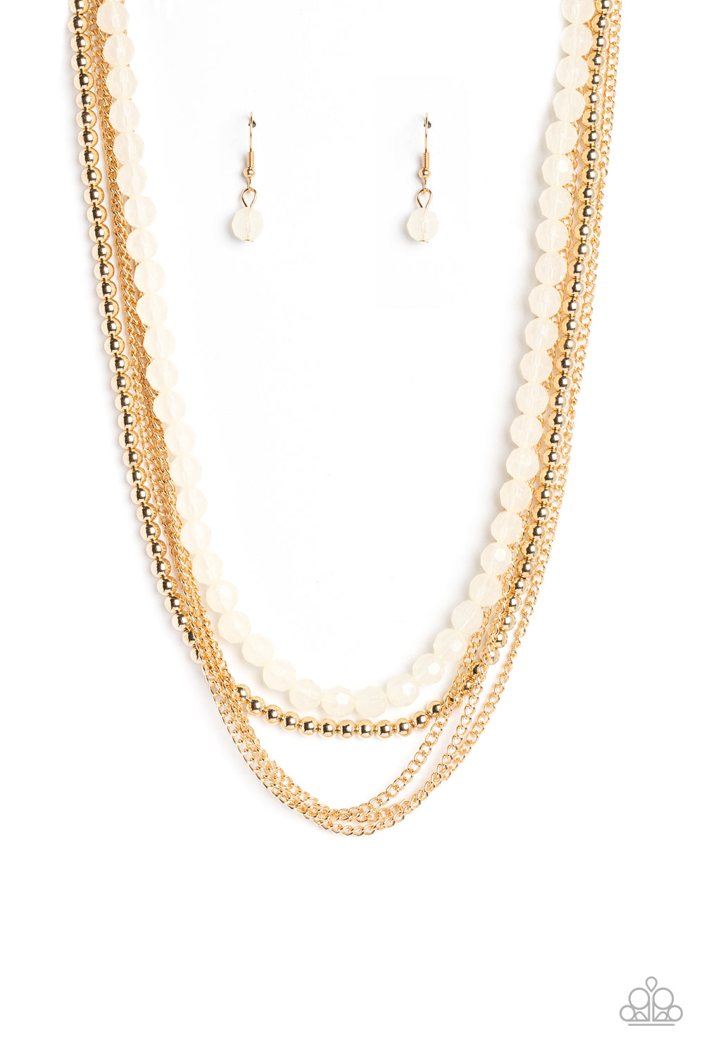 Boardwalk Babe - Gold & Opaque Beads/Gold Chain Paparazzi Necklace & matching earrings