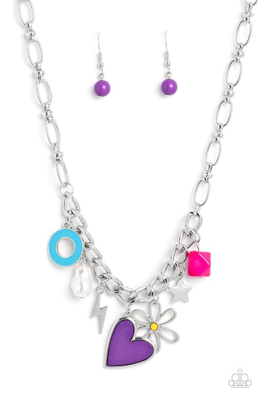 Living in CHARM-ony - Purple Heart & Assorted Charms Paparazzi Necklace & matching earrings