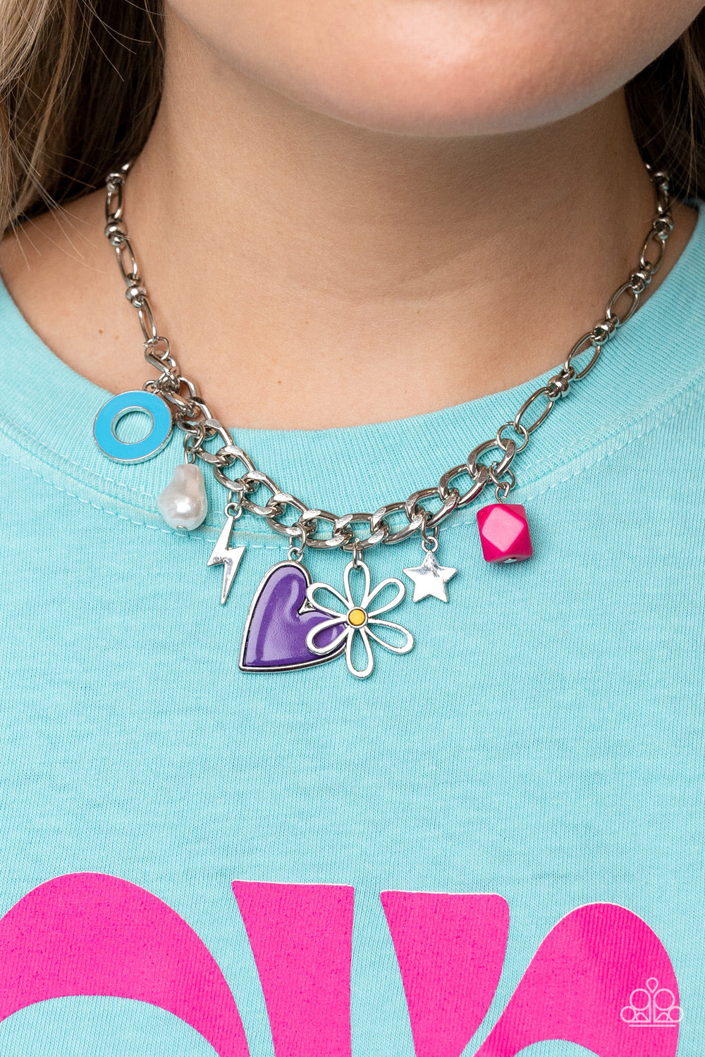 Living in CHARM-ony - Purple Heart & Assorted Charms Paparazzi Necklace & matching earrings