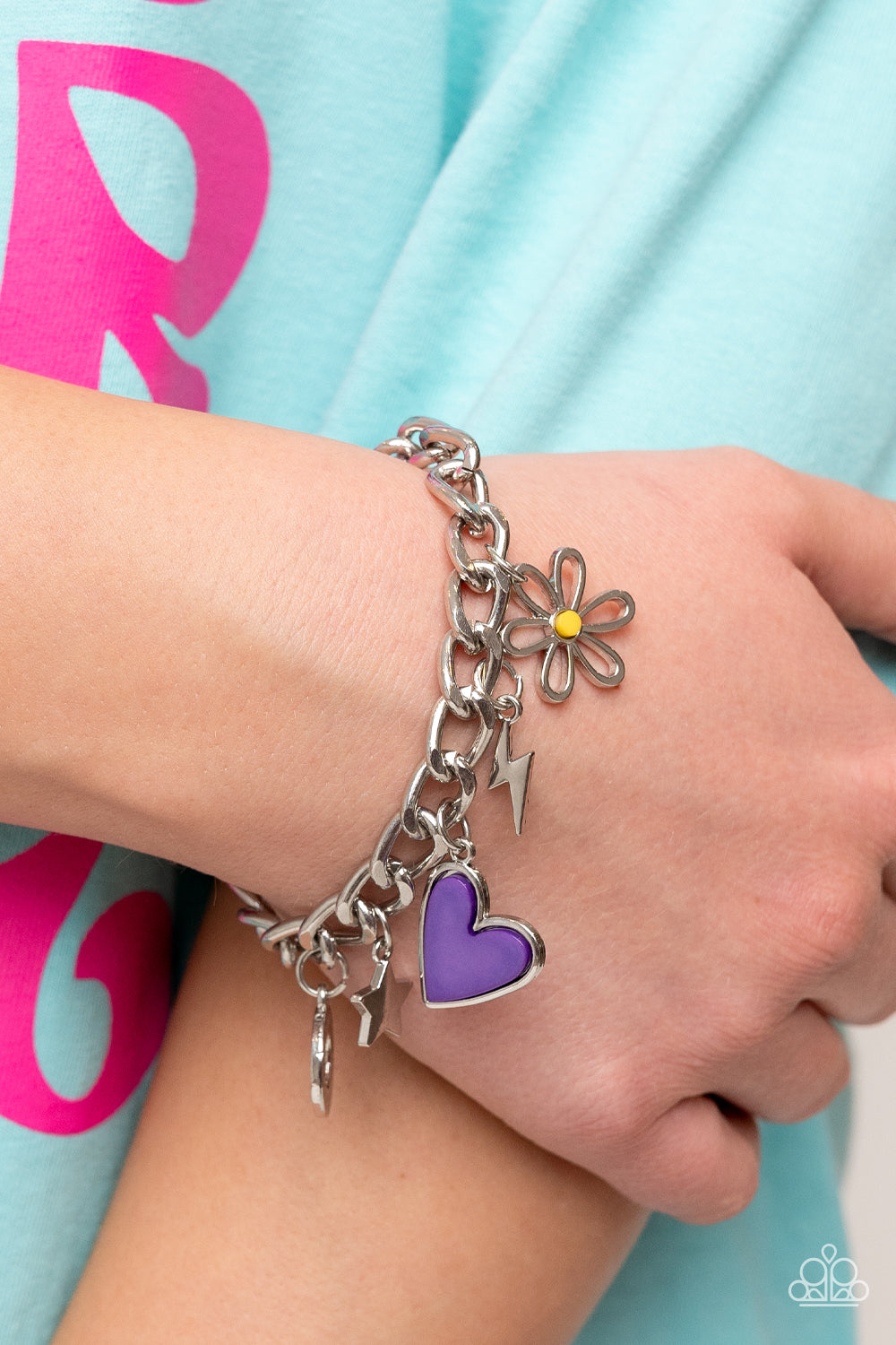 Turn Up the Charm - Purple Heart & Assorted Charms Paparazzi Adjustable Bracelet