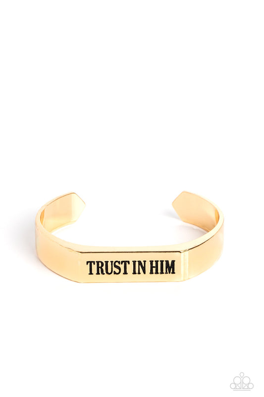 Trusting Trinket - Gold "Trust in Him" Stamped Silver Men's Cuff Bracelet