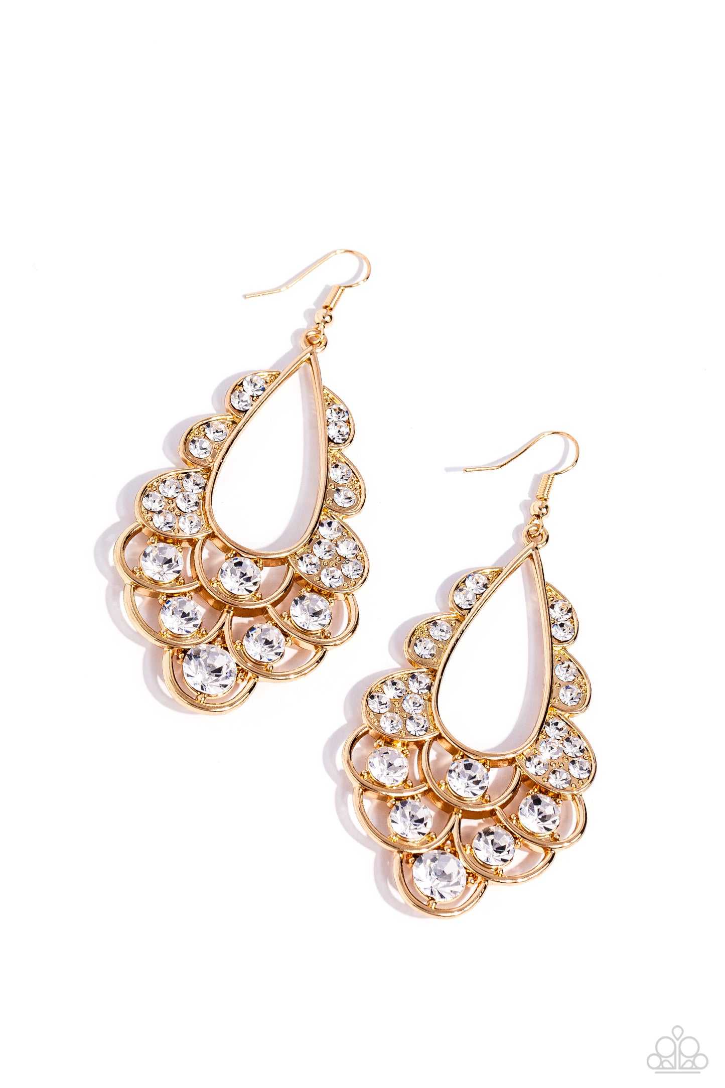 Majestic Masquerade - Gold Airy Loops/White Faceted Gems Paparazzi Earrings
