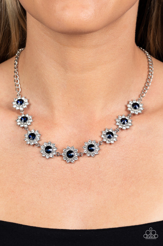 Blooming Brilliance - Blue & White Rhinestone Flower Paparazzi Necklace & matching earrings