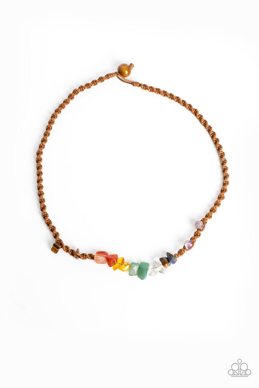 Chiseled Craving - Brown Cording/Multicolored Stones Paparazzi Urban Necklace