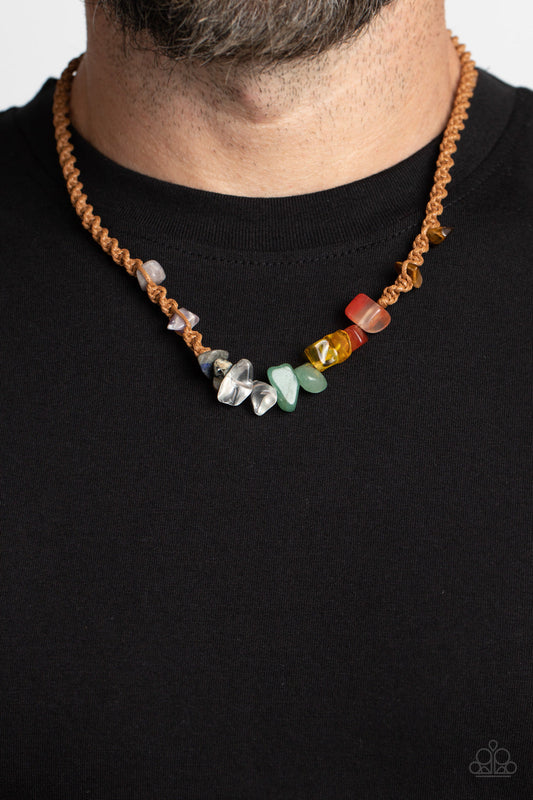 Chiseled Craving - Brown Cording/Multicolored Stones Paparazzi Urban Necklace