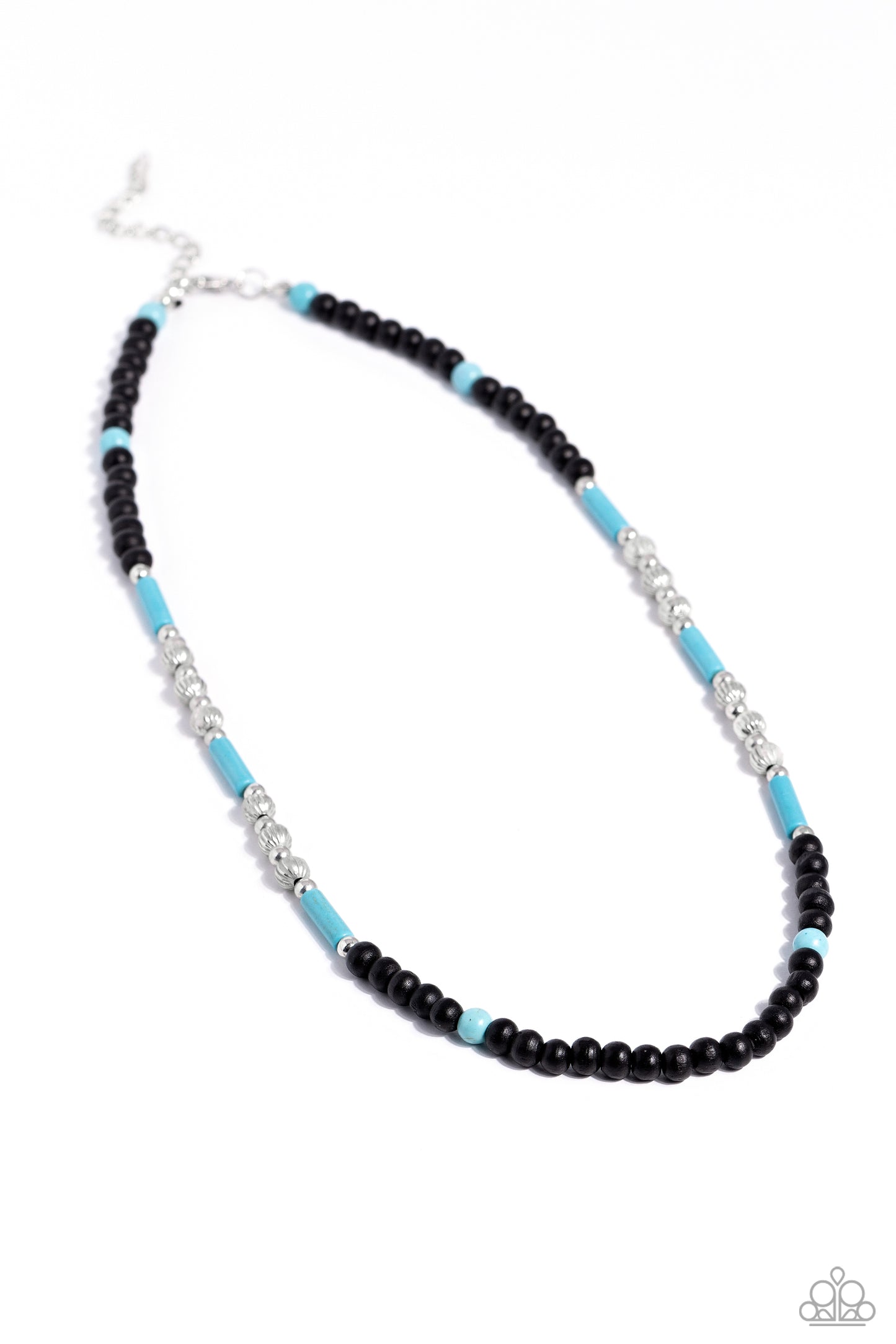 Volcanic Valiance - Blue/Turquoise Stones, Black Wooden Beads, & Silver Beaded Paparazzi Urban Necklace