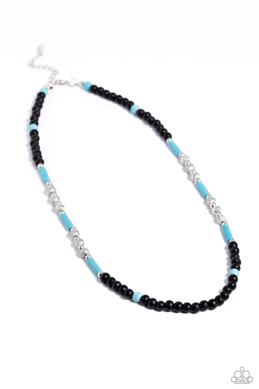Volcanic Valiance - Blue/Turquoise Stones, Black Wooden Beads, & Silver Beaded Paparazzi Urban Necklace