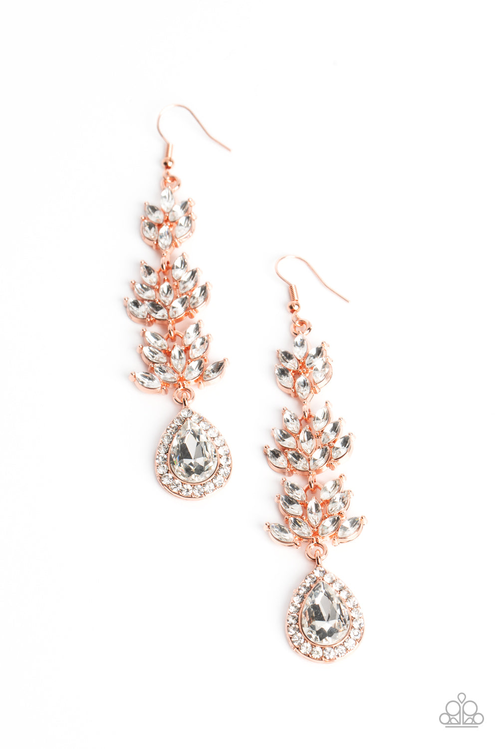 Water Lily Whimsy - Copper Fittings & White Rhinestone Petals Paparazzi Earrings