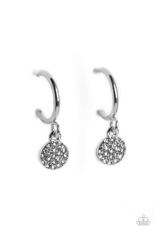 Bodacious Ballroom - White Rhinestone Disc & Dainty Silver Hoop Paparazzi Earrings