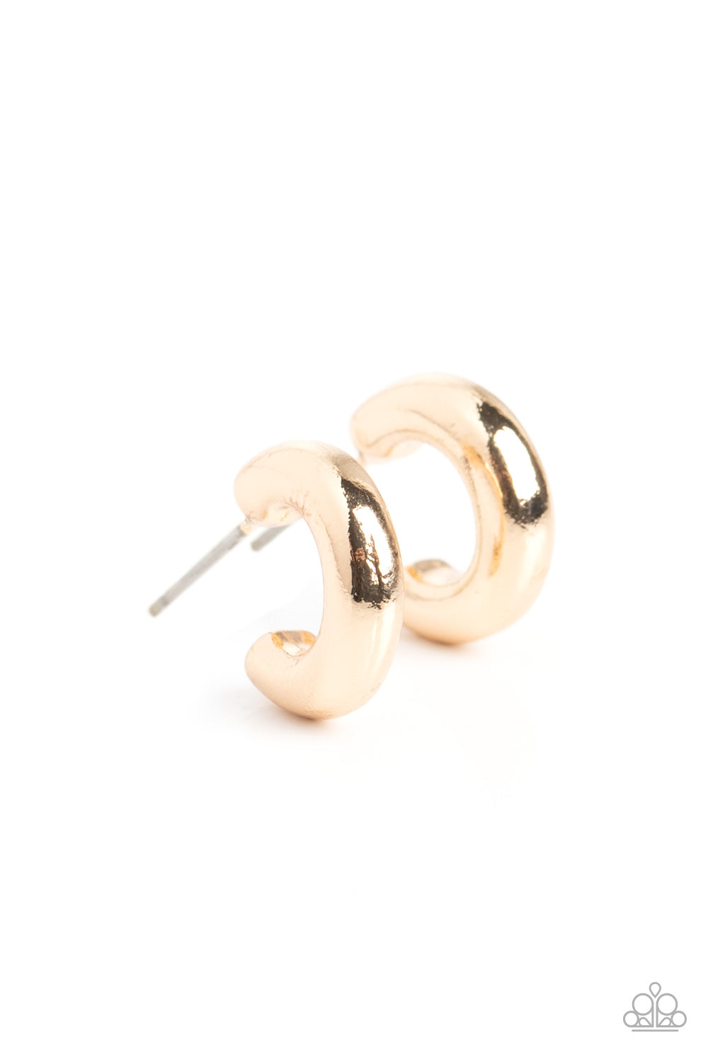 Catwalk Curls - Gold Thick Surface Dainty Hoop Paparazzi Earrings