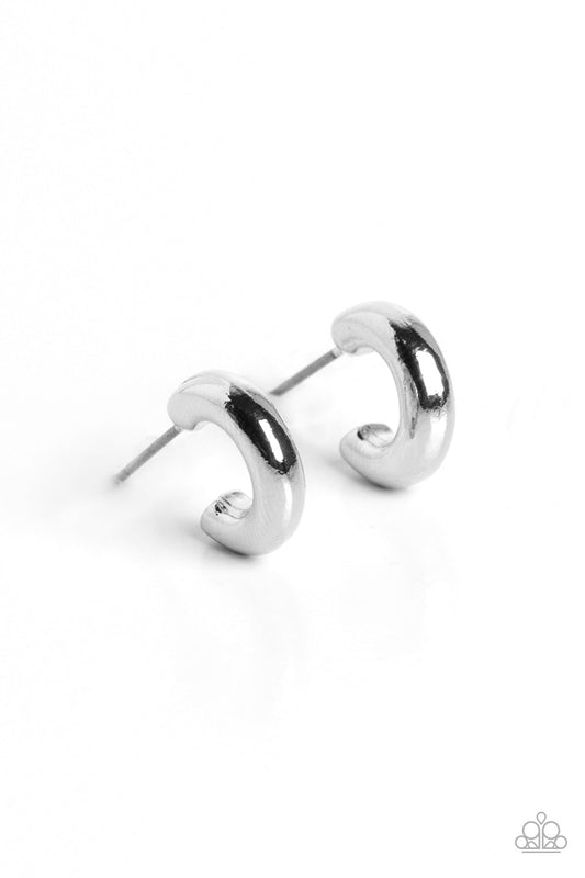 Catwalk Curls - Silver Dainty Hoop Paparazzi Earrings