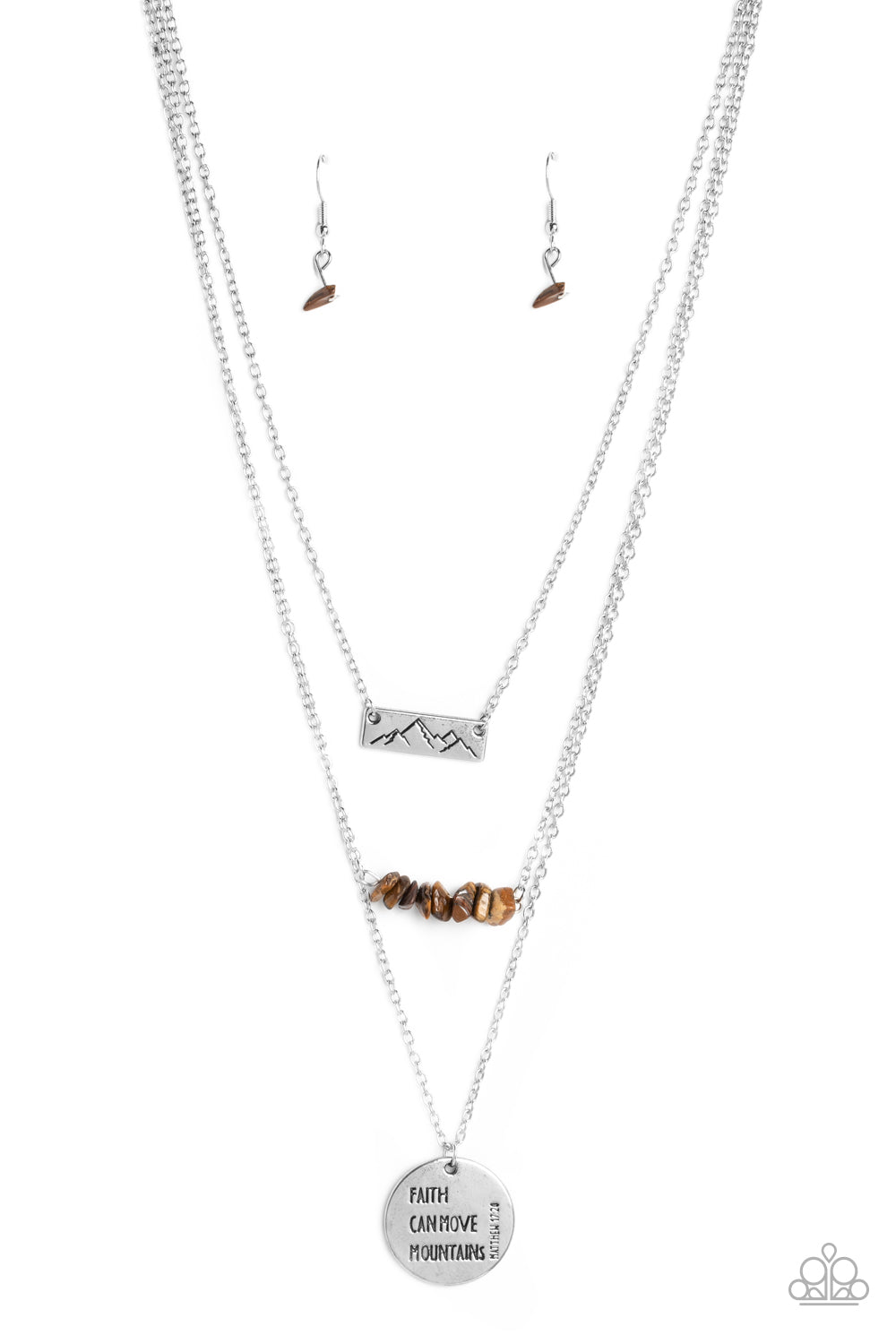 Miracle Mountains - Brown Tiger's Eye Stone & "Faith can move mountains" Pendant Paparazzi Necklace & matching earrings