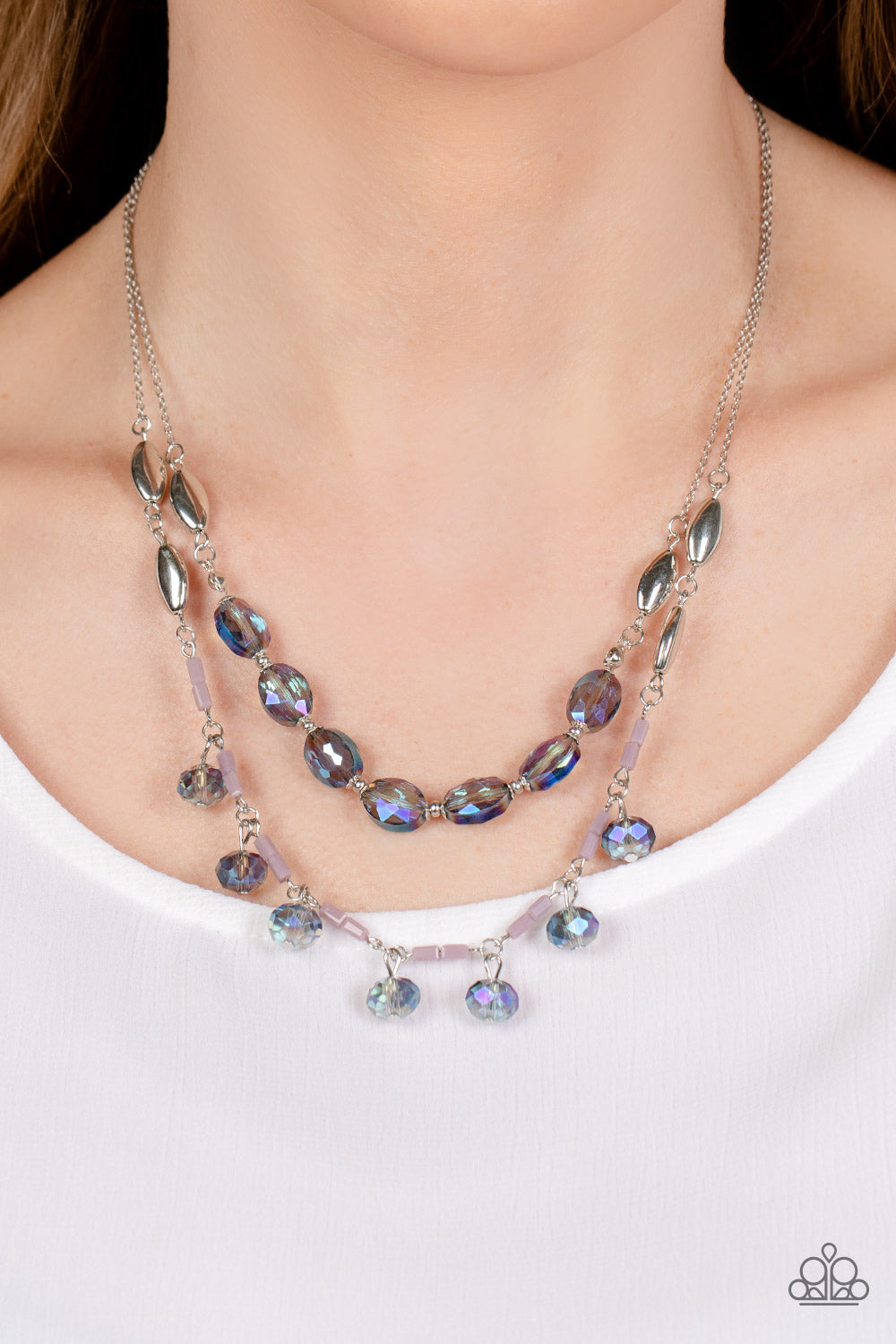 Sheen Season - Blue & Mauve Opaque Beaded Paparazzi Necklace & matching earrings