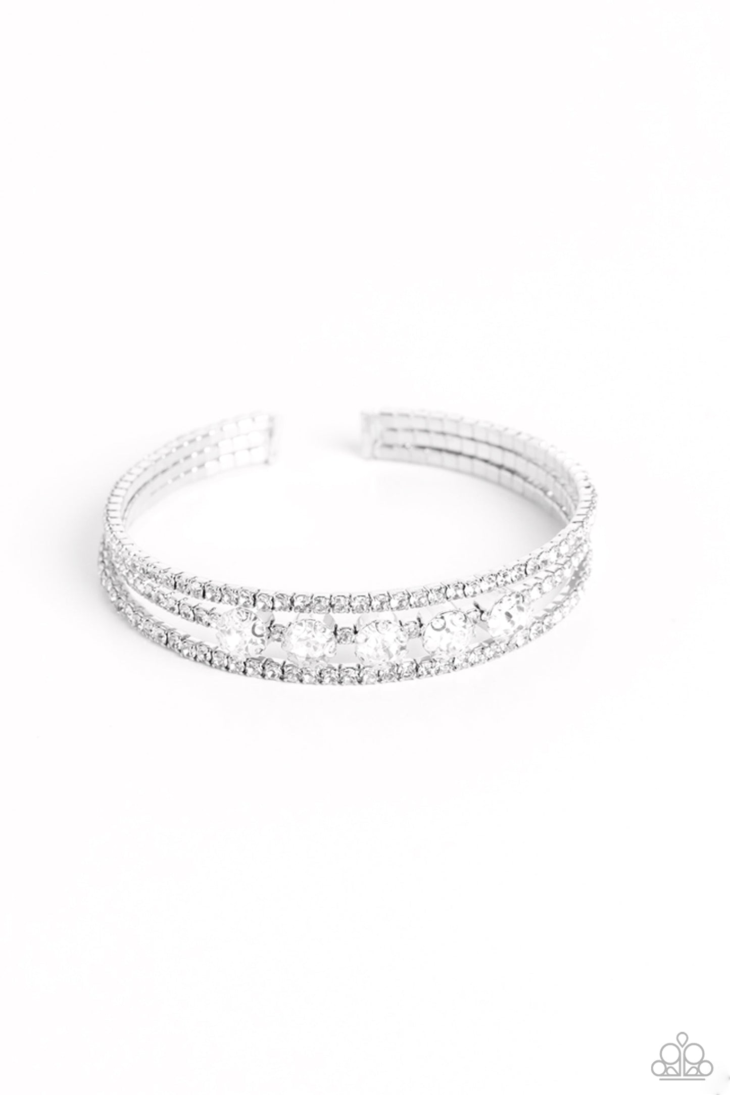 Lucid Layers - White Dainty Rhinestones & Oversized White Rhinestone Paparazzi Cuff Bracelet
