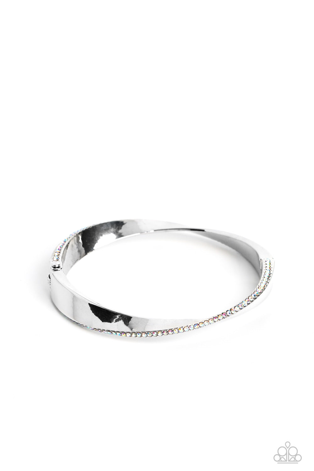 Artistically Adorned - Multi Iridescent Rhinestone & Warped Oversized Silver Hinge Paparazzi Bracelet
