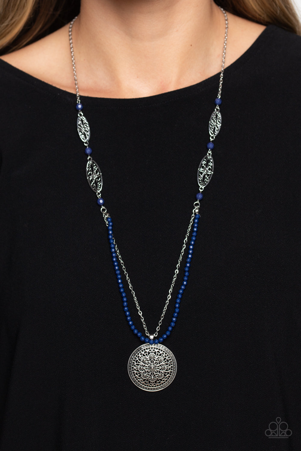 Garden of Grace - Blue Beads/Floral Filigree Pendant Paparazzi Necklace & matching earrings