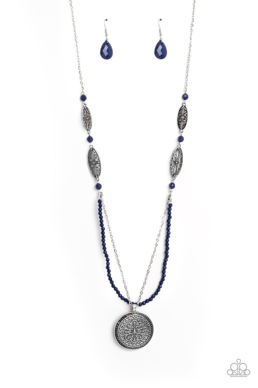 Garden of Grace - Blue Beads/Floral Filigree Pendant Paparazzi Necklace & matching earrings