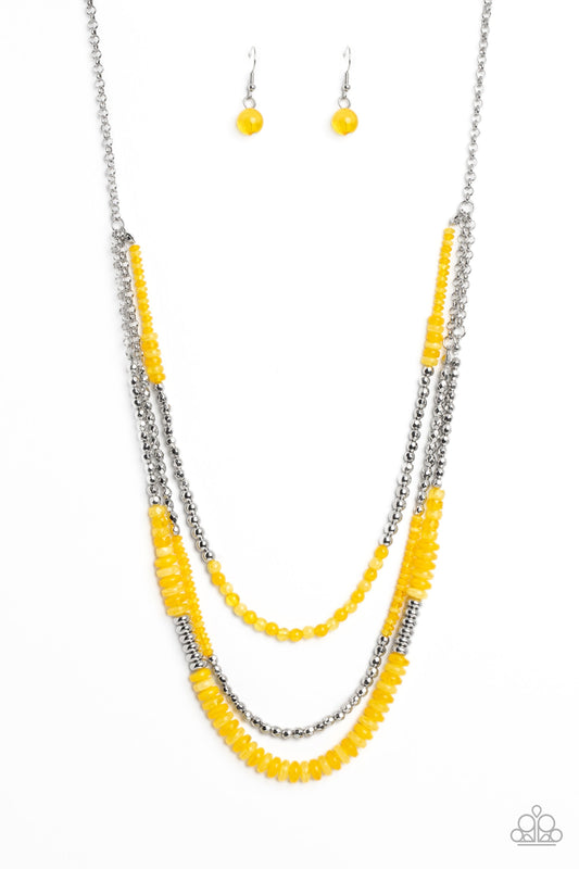 Newly Neverland - Yellow & Silver Beaded Paparazzi Necklace & matching earrings